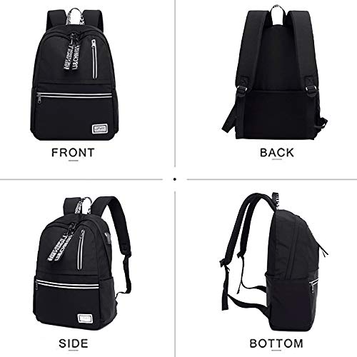 Van Caro Unisex Oxford Waterproof Backpack Large School Bag Travel Rucksack With Usb, Black #TOP5