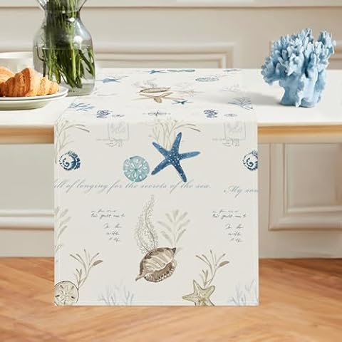 Bonhause Ocean Starfish Table Runner Cover
