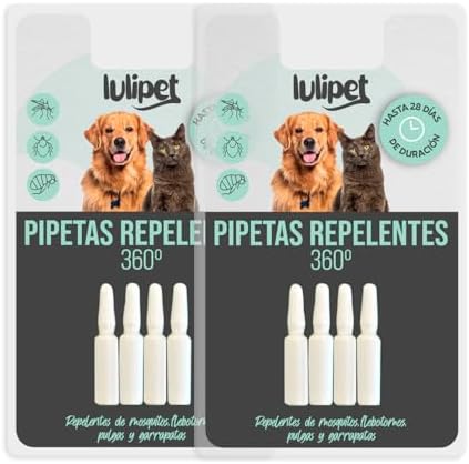 Clim Profesional - 8 Pipetas Antiparasitarias Perros y Gatos Anti Insectos 360º Safe Mascotas Todos los Tamaños. Pack 8 Unidades 2ml