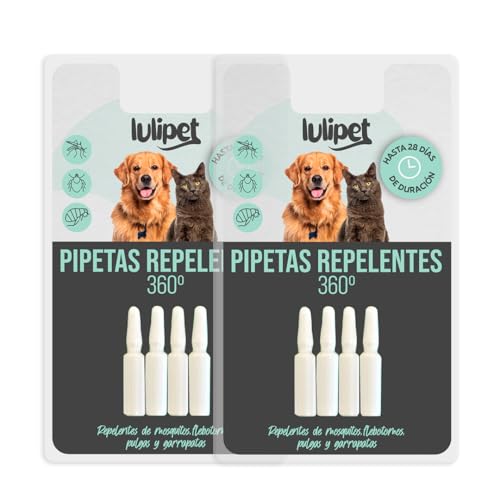 Clim Profesional - 8 Pipetas Antiparasitarias Perros y Gatos Anti Insectos 360º Safe Mascotas Todos los Tamaños. Pack 8 Unidades 2ml
