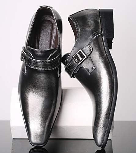 Mens Retro Monk Loafers Formal Business Casual Comfortable Slip on Dress Shoes for Men Silver 7.5 US | Image 2
