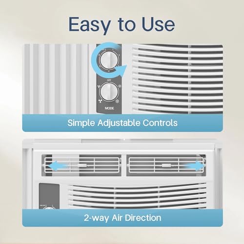 Image of PhiloDeco 5000 BTU Window Air Conditioner Easy Cool - Capable of Cooling Up to 150 sq ft. 2 Fan Speeds, 4-Way Air Direction, Mechanical Control, Filter, for Small Room Air Conditioner, Small Ac Unit