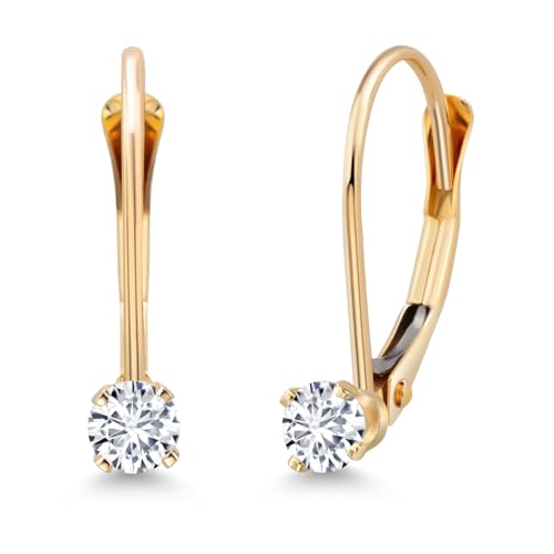 Gem Stone King 14K Yellow Gold White Lab Grown Diamond Leverback Drop Dangle Earring | 0.20 Cttw | Gemstone Birthstone | Round 3MM | EF Color | VVS-VS Clarity | Gold Earrings For Women