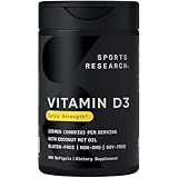 Sports Research® Vitamin D3 w/Coconut MCT Oil - High Potency Vitamin D3 5000iu (125mcg) Supplement for Immune & Bone Support - Seed Oil Free - Non-GMO - Gluten Free (360 Liquid Softgels)