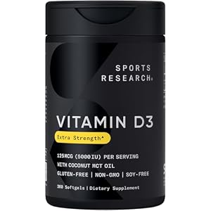 Sports Research Vitamin D3 5000 IU with Coconut MCT Oil – High Potency Vitamin D Supplement for Immune & Bone Support – Non-GMO Verified, Gluten & Soy Free – 125mcg, 360 Liquid Softgels