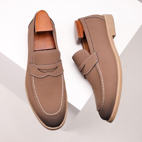 Men's Dress Penny Loafers, Mens Business Formal Leather Loafer Shoes, Moc Toe Casual Stylish Slip on Wedding Shoe for Men3