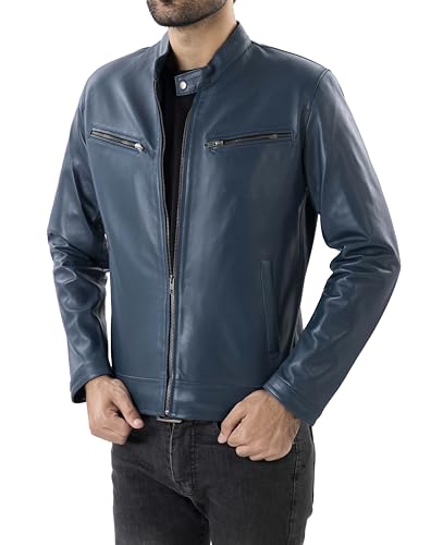Jild Classical Single Piece Lambskin Leather Jacket Men - Everyday Wear Snap Tab Collar Men’s Motorcycle Leather Jacket