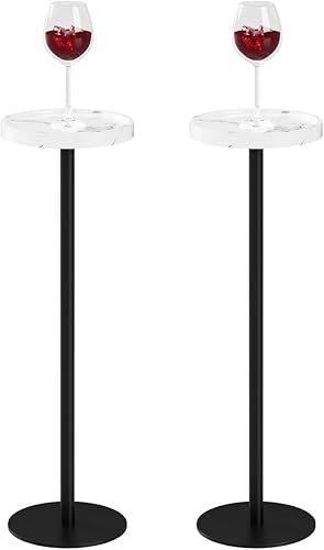 Miniatura 10 de Mesa de bebida, mesa auxiliar de pedestal pequeña, mesa de cóctel redonda, mesa auxiliar redonda con base de metal, para espacios pequeños (1,