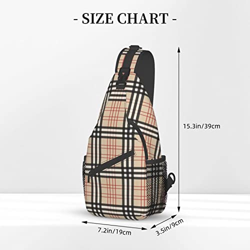 Mvirnsw Beige Plaid Tartan Checkered Sling Bag Crossbody Backpack Hiking Travel Daypack Chest Bag Shoulder Bag For Women Men3