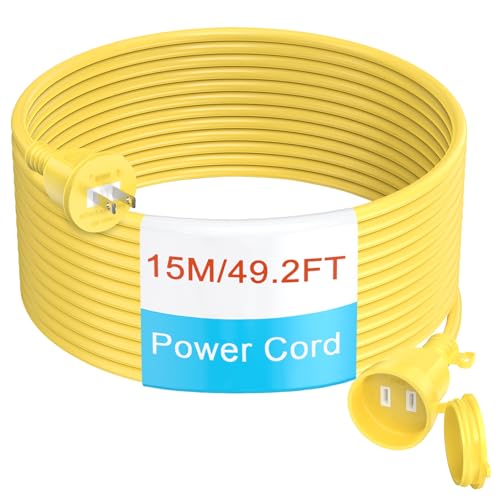 HITRENDS 屋外 防水防雨型 延長コード 15m (PSE認証) 電源タップ 延長ケーブル 防雨キャップ付 1500W 防雨型 エコ 電動工具、草刈り機、照明用、掃除機 屋外 作業用 長さ 5m,10m,20m選択可能 (イエロー15m)