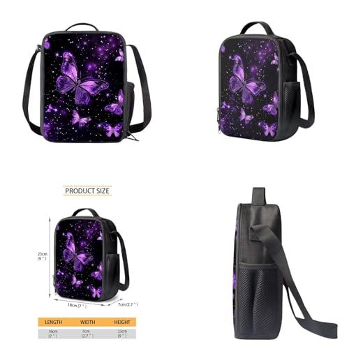Purple Butterfly Kids Backpack Set Boys 4Pcs Kids Backpack for Boys with Lunch Box Pencil Case and Water Bottle Case Cover School Backpacks Backpack School Backpack Gift for Girls Boys4