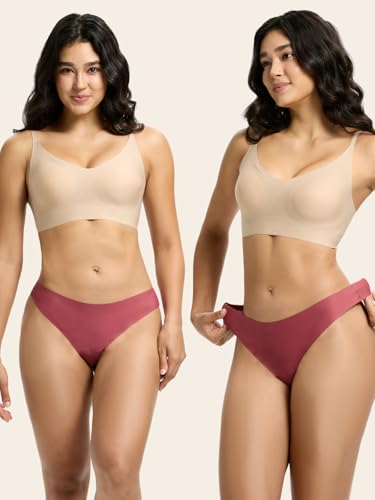 Image of Seamless Thong Period Underwear for Women Teens Light Flow Moisture Wicking Side Leak Prevention Panties 3 Pack