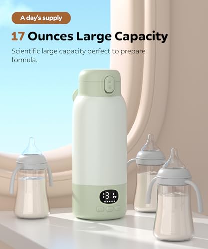 Portable Bottle Warmer for Travel,Milk Warmer for Baby Breastmilk with Fast Heating & Precise Temp Control, Bottle Warmer for Car, Outdoors, 17 Ounces Large Capacity,Green - Image 4