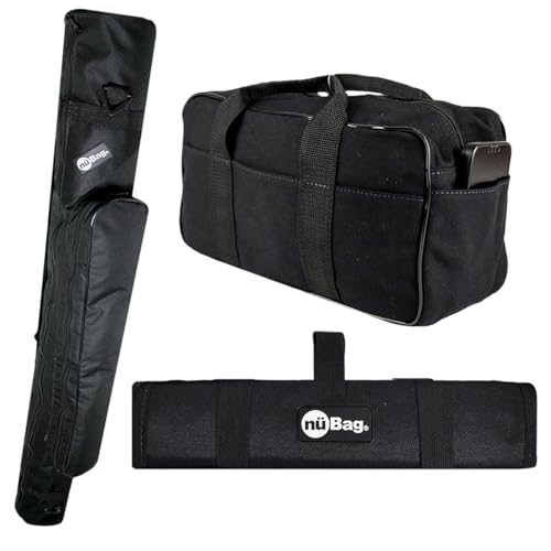 Jogo Completo Pescaria com Porta Varas 65cm + Bolsa Pequena de Mão + Estojo Porta Empate Anzol Nü Bag (Preto)