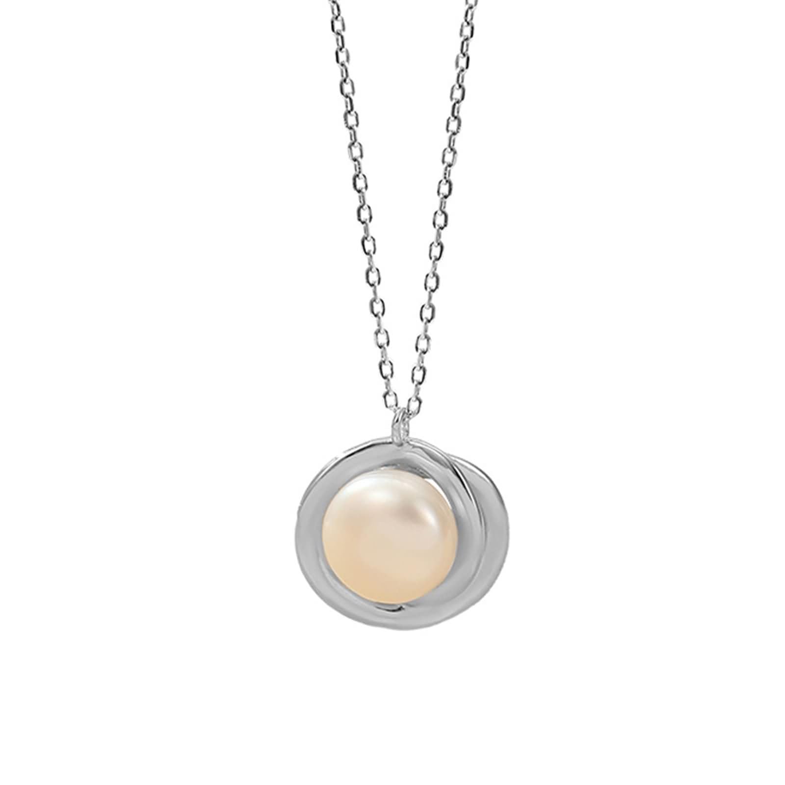 Collana Donna Oro Bianco 9K / 14K / 18K Catena, Perla 9MM, Collana Donna Argento