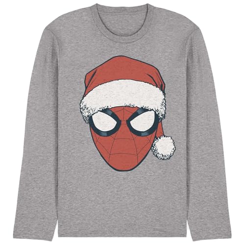 T-shirt Spiderman de Noël à manches longues gris chiné pour homme et femme