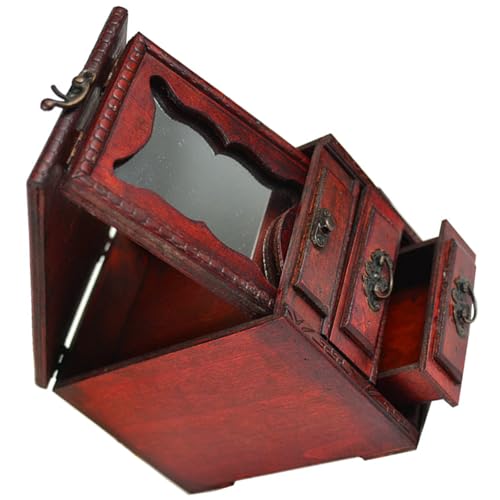 EXCEART Joyero Chino de Madera Vintage con Espejo, Organizador de Joyas Elegante y Funcional Adecuado para Días Obsequios y Regalos para Maquillaje
