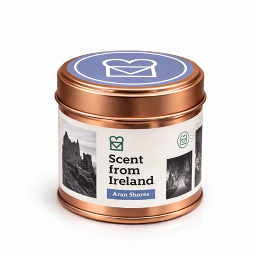 Scent From Ireland Aran Shores Scented Candle – 260g Tin Candle with Lid – Fresh Sea Air & Citrus Home Fragrance – Coastal Inspired Candle – Relaxing Candle Gift for Women & Men