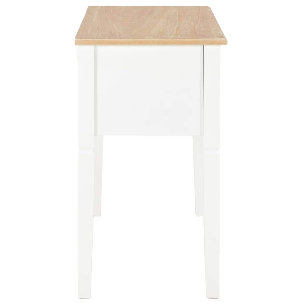 Escritorio blanco de MDF y madera de pino 109,5 x 45 x 77,5 cm con cinco cajones espaciosos para oficina, oficina en casa, con organizador para ordenador portátil, monitor y teclado