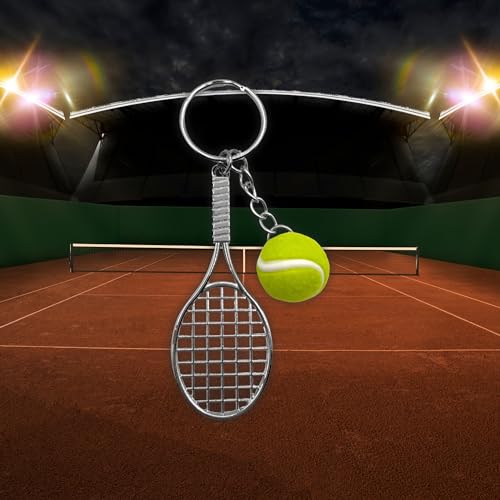 Miniatura 6 de Autozoco Llavero Plástico En Forma De Pelota De Tenis Y Raqueta, Cuelga Llaves, Llavero Para Tenista, Key Chain Modelo Esférico, Detalle, Pelota 2 Cm Diámetro X Raqueta 7.5 Cm De Largo