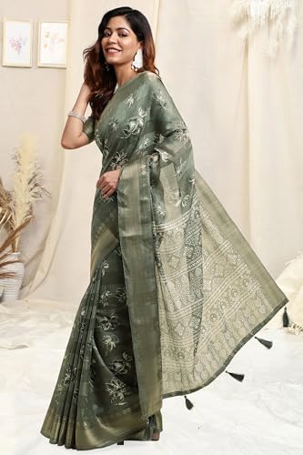 Image of MIRCHI FASHION Women Saree Cotton Blend Kalamkari Printed | Comfortable Office and Regular Daily Use Sari with Unstitched Blouse Piece