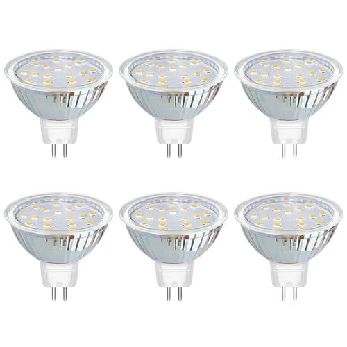 MR16 GU5.3 12V LED-Einbaustrahler, 5W Ersatz für die Halogenspot 35W, Kaltweiß 6500K, 500LM, 120 Grad Beleuchtung, Nicht Dimmbar, MR16 12V LED AC/DC für Küche/Badezimmer, Ø50x46 mm, 6er-Set