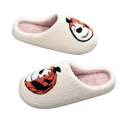 Genérico Sapatilhas de abóbora para mulher, sapatilhas de abóbora | chinelos de casa de Halloween de terror - deslizantes de Halloween sapatos de outono antiderrapante para homens e mulheres, Branco
