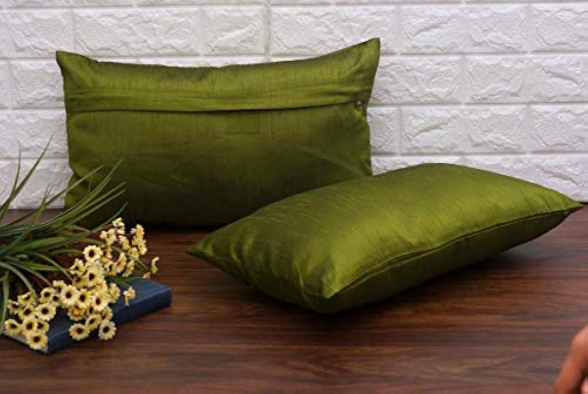 Olive Green Solid Long Rectangular Cushion Covers Set of 2