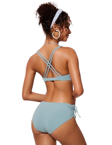 Image of CRZ YOGA Twist Front Bikini Tops | Removable Pads, A-C Cup, V Neck, Criss Cross Back, Swim, Bathing Suit Bra for Women