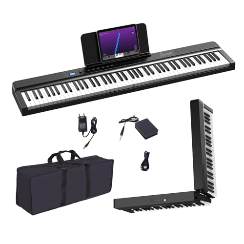 OYAYO Verbesserte Faltbares Klavier 88 Tasten, Halbgewichtete Tastatur in voller Größe Unterstützt MIDI, Tragbares Folding Piano Keyboard Bluetooth mit Sustain-Pedal und Klaviertasche, Notenständer