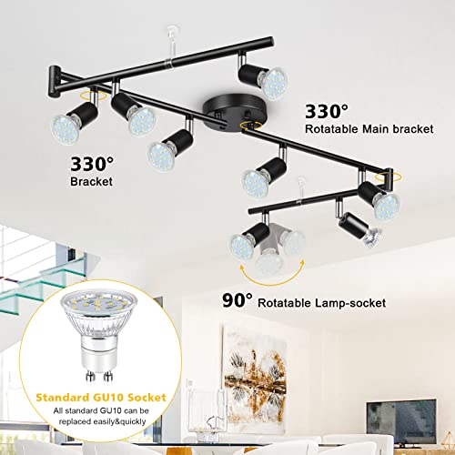Unicozin Led 8 Light Track Lighting Kit, Black 8 Way Ceiling Spot Lighting, Flexibly Rotatable Light Head, Track Light Included 8 X Led Gu10 Bulb (4W, Daylight White 5000K, 400Lm) #TOP1