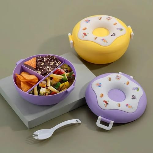 Image of Donut Shaped Kids Lunch Box | 3 Compartment Tiffin | Double Insulated BPA Free Food Container | Leak Resistant Easy Carry for School, Snacks, Fruits, Meals, Picnic & Daily Use, Multicolor