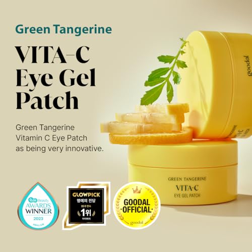 goodal green tangerine vitamin c eye patches 60 sheets  hydrating gel under eye masks for tired puffy eyes korean skincare glass skin look daily self care essentials