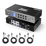 TESmart KVMスイッチ 2入力3出力 USB-C+HDMI+DisplayPort MST対応 KVM切替器 USB3.0 4K@60Hz 2PC3モニター用 1000MbpsLANポート 充電対応 ホットキー EDID機能 L/Rオーディオポート LCDディスプレイ リモコン、入力ケーブル付き