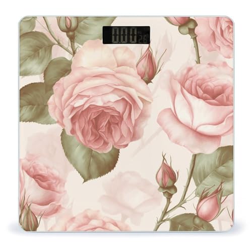 Báscula digital de baño rosa con diseño de rosas miniatura 1