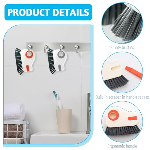 Image of 2 Pieces 2 in 1 Window Groove Cleaning Brush, Multifunctional Sliding Door Track Cleaner with Hidden Scraper, Hard Bristle Crevice Cleaning Tool for Gap Sill Grout Kitchen (Orange)