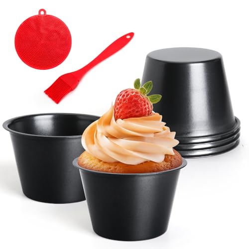 Quyimy Muffin Mince Pie Cupcake Cups, 6 Pcs Carbon Steel Pudding Moulds Muffin Tin, Dariole Moulds Sponge Puddings for Indiviual Servings, 8.9cm x 5.5cm, Egg Tart Mould Ramekins for Air Fryer Oven
