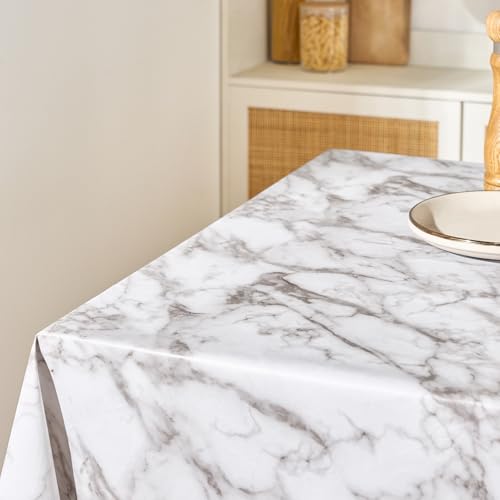 OHS White Marble Table Cloth Wipe Clean Rectangular, Christmas Tablecloths Wipeable Water Resistant Tablecloth Dining Table Cover for Kitchen Outdoor Birthday, 132 x 178cm - Image 3