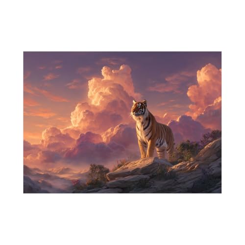 Impressions abstraites d'animaux, grande toile tigre et nuage rose