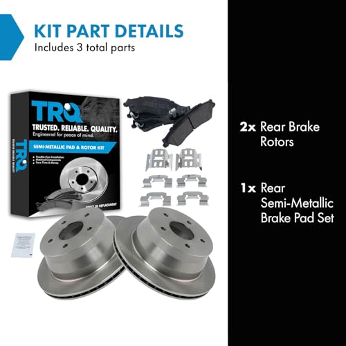 Image of TRQ Rear Semi Metallic Brake Pad and Rotor Set | For 97-05 Chevrolet Blazer 4WD 99-01 AWD 03-05 RWD with 95 mm Rear Rotor Overall Height 98-04 S10