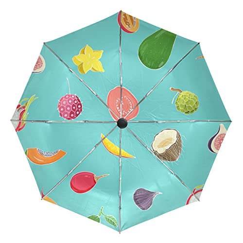 Parapluie Automatique Coupe-Vent Pliant Anti-UV Fruits Tropicaux Vnurnrn