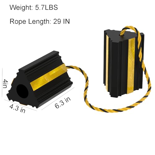 Okllen 2pair/4pack Wheel Chocks with Rope for RV Truck Trailer Camper Car, Heavy Duty Rubber Tire Chocks Blocks with 3 Reflective Strips, Anti-Roll Immobilizer Blocks - Thumbnail 2