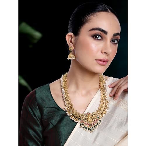 Image of Peora Gold Plated Bridal Jewellery Set with Kamarband Gift for Women Indian Traditional Ethnic Wedding