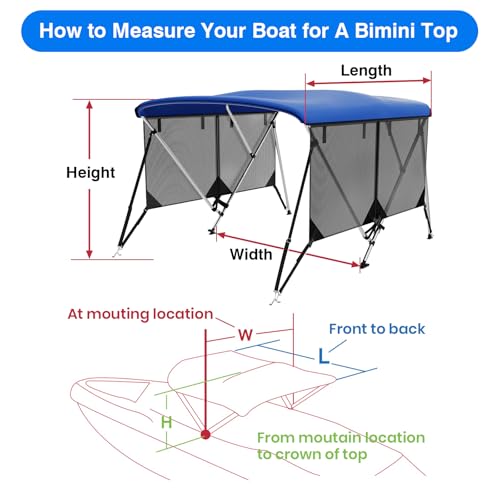 Image of Bimini Top for Boats Boat Canopy with Mesh Sidewalls (Blue, 3 Bow 67 inch-72 inchW)
