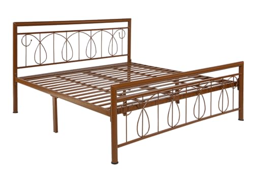 Image of Kovu Metal Queen Size Bed Without Storage | Wrought Iron Double Bed with Headboard & Footboard | Sturdy Powder Coated Platform Bed Queen Size Cot for BedroomLivingRoom Brown (75x60)