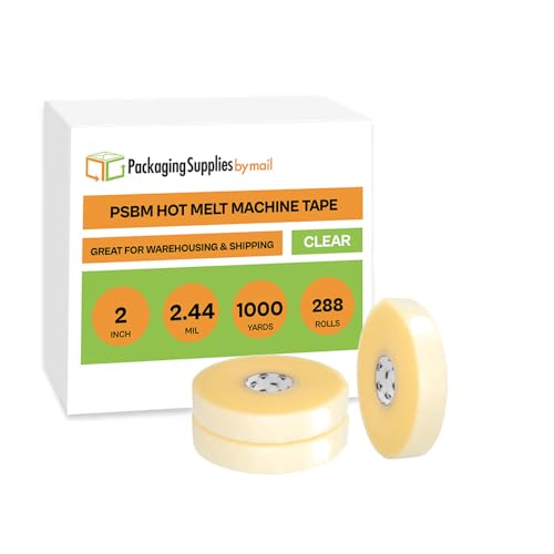 PSBM Hotmelt Machine Length Packing Tape, 2 Inch x 1000 Yards, 288 Rolls, 2.44 Mil, Clear Packaging Tape for Shipping Sealing Boxes