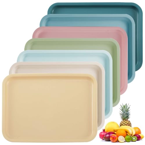 7 vassoi da portata in plastica, 30,5 x 22,0 cm, per sala da pranzo, cucina, antiscivolo, per cucina, sala da pranzo, feste, ristorante, caffetteria (7 colori)
