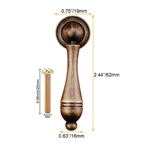 Tiazza 4Pcs Antique Brass Single Hole Drawer Handle Wardrobe Cabinet Pull Knob, Antique Bronze, 19x16x62mm - Image 3
