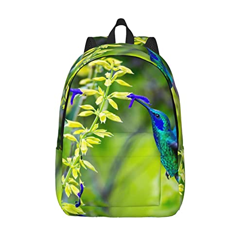 Sac à dos ordinateur universitaire bordeaux motif colibri floral taille M