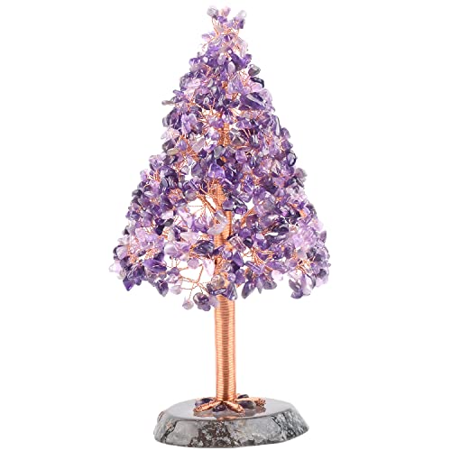 Masgemes Large Gemstone Natural Amethyst Crystal Christmas Tree With Agate Slice Base,Feng Shui Decor Bonsai Money Tree For Wealth And Luck #TOP4